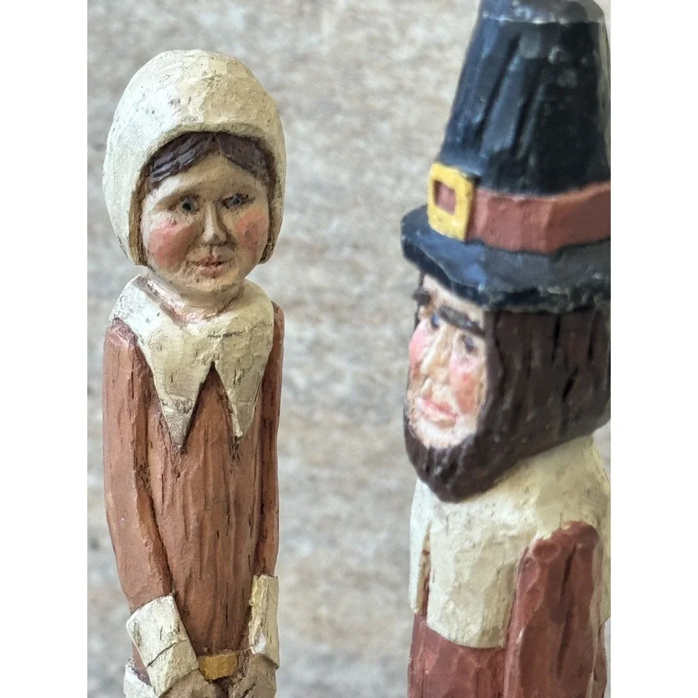 Vintage 1993 Wang Thanksgiving Pilgrim Man Woman Couple Pencil Figures